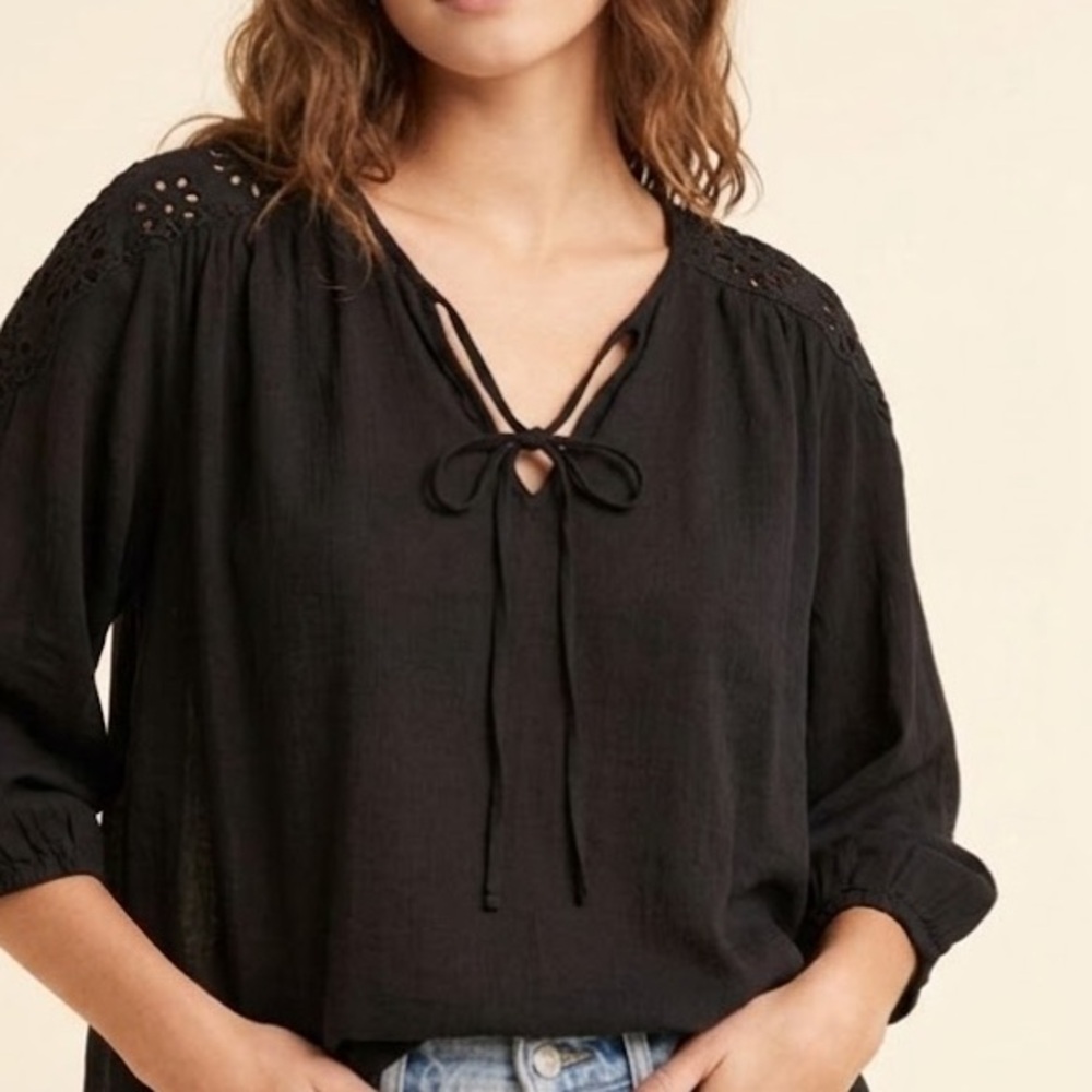 Young Fabulous & Broke Poet Black Eyelet Detailed Tassel Top Small